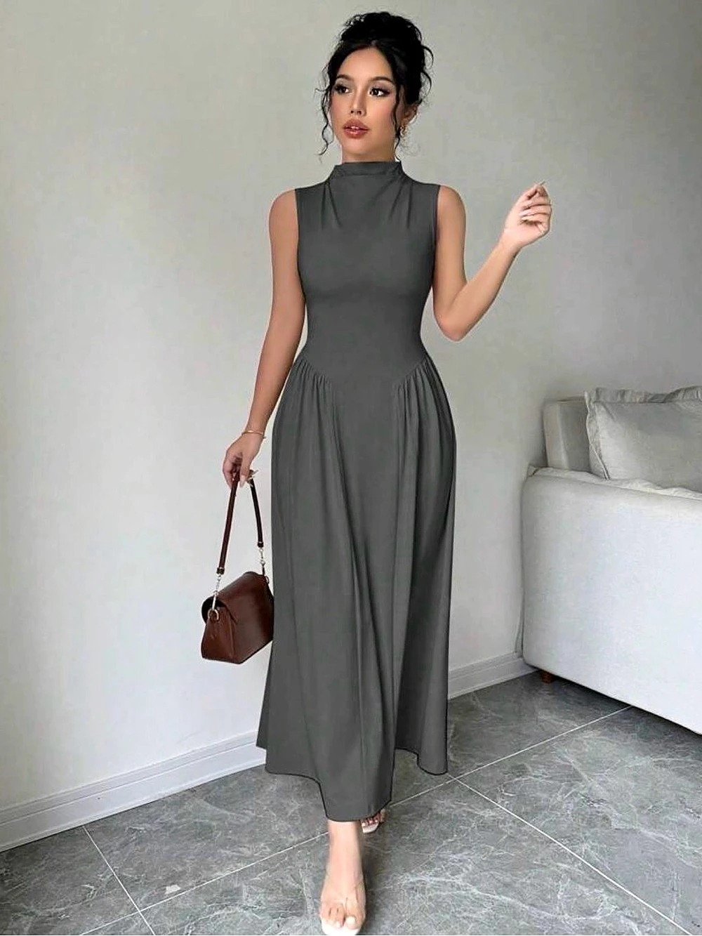 Sleeveless Maxi Dress in Gray Like New